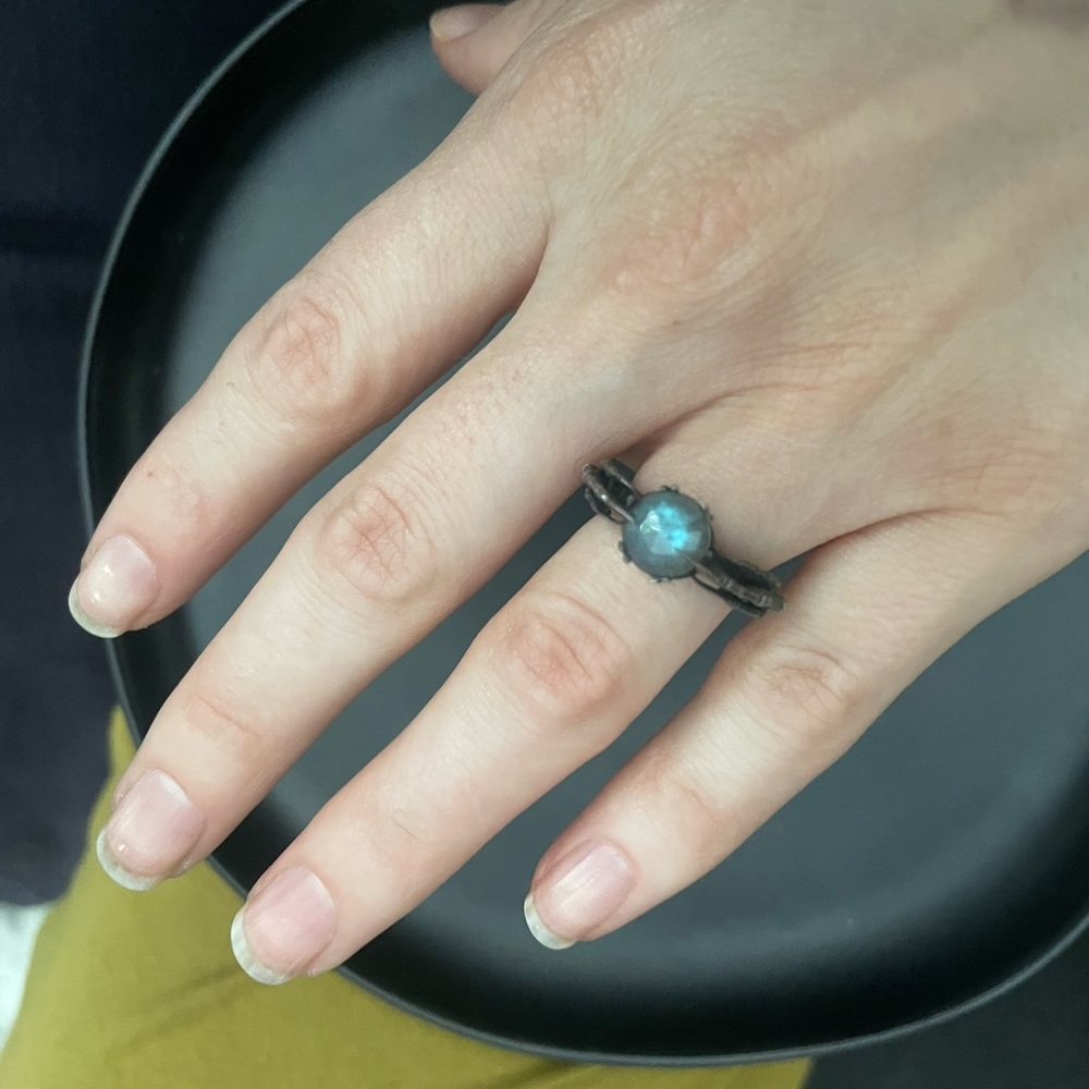 Extremely rare Blood Milk Jewels ring with Labradorite.